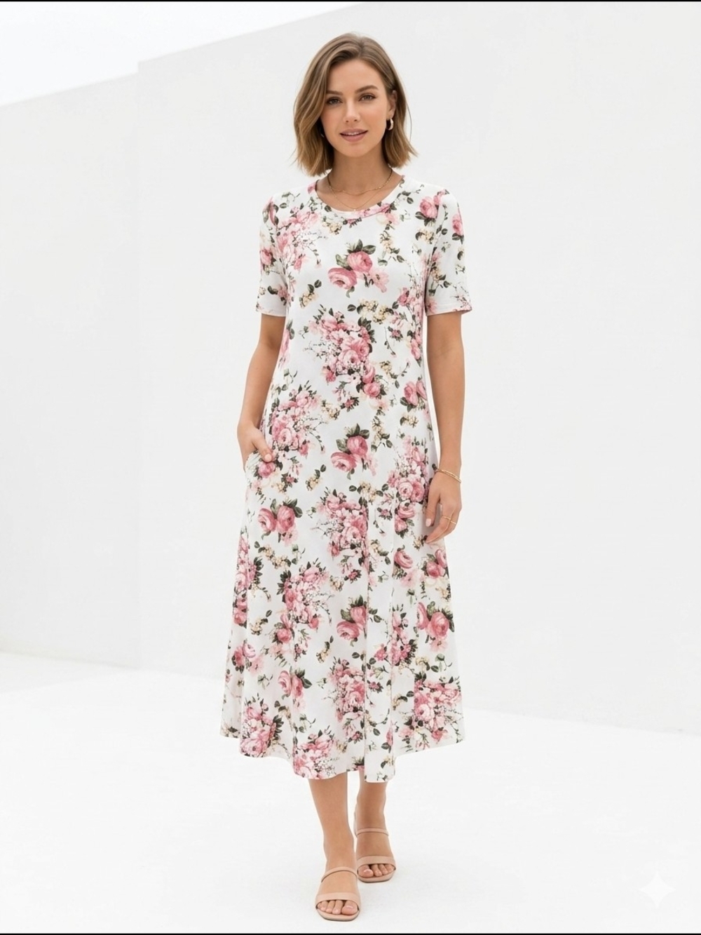 Serendipity Women's Pink & White Maxi Dress Romantic Floral Whimsical Soft Girl